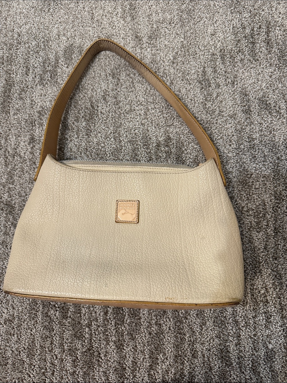Dooney & Bourke Cream Leather Shoulder Bag with Tan Strap